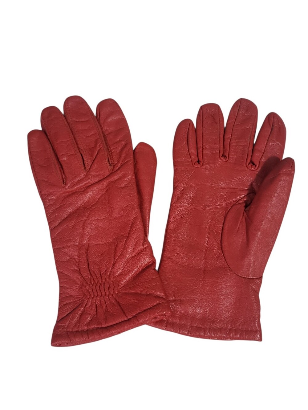 Vintage Red Leather Gloves Women's Size M Winter Driving Lined Retro MCM